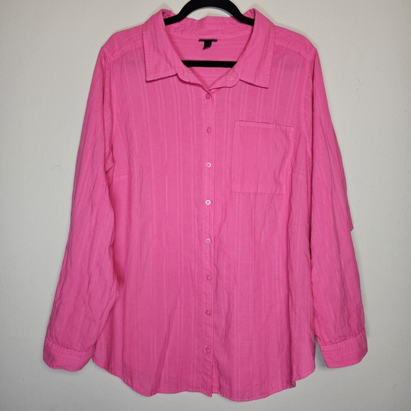 torrid Tops - Torrid Womens Size 3 Pink Embroidered Stripe‎ Button Down Blouse Career Casual
